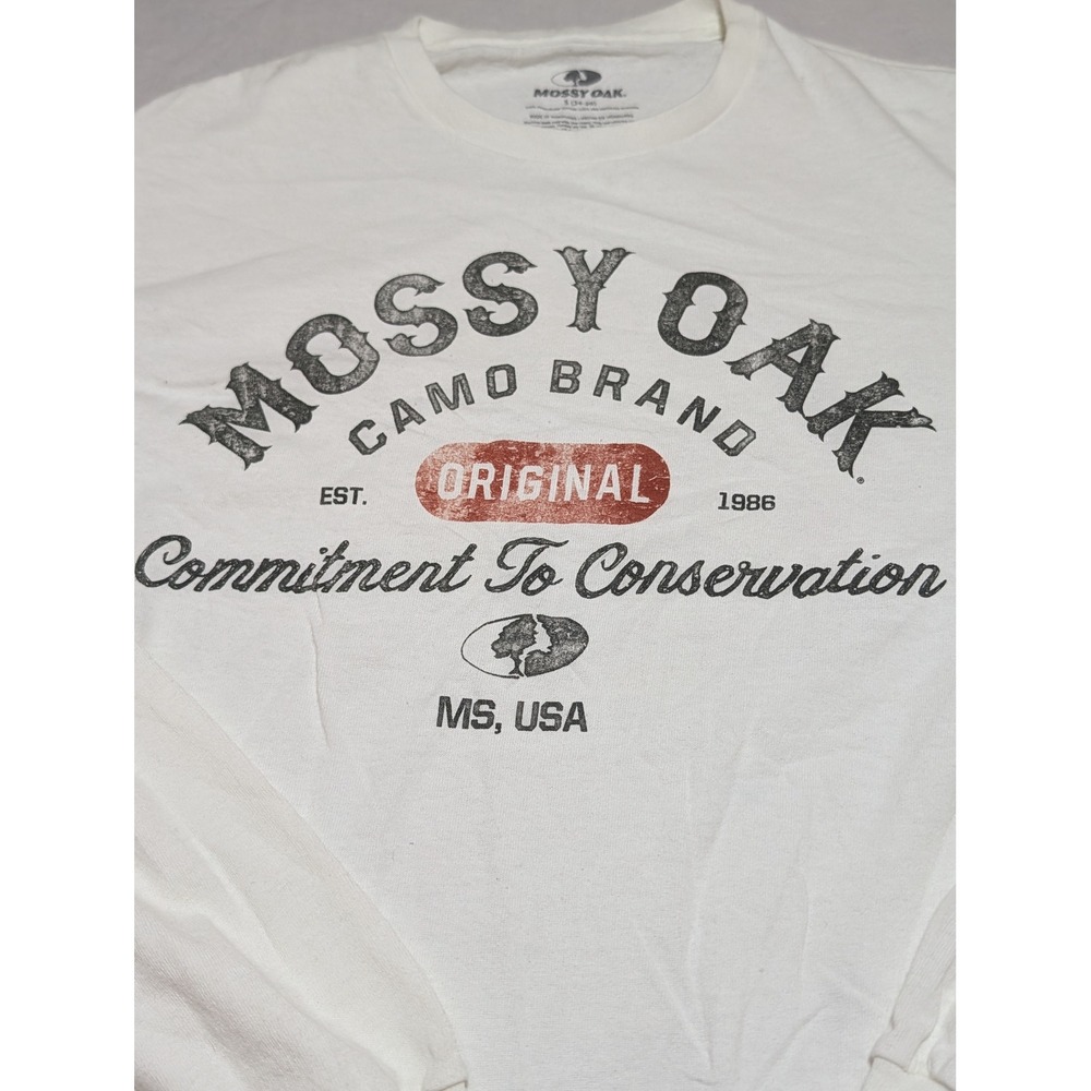 Mossy Oak Mens White Long Sleeve Graphic T-Shirt Conservation MS USA Small